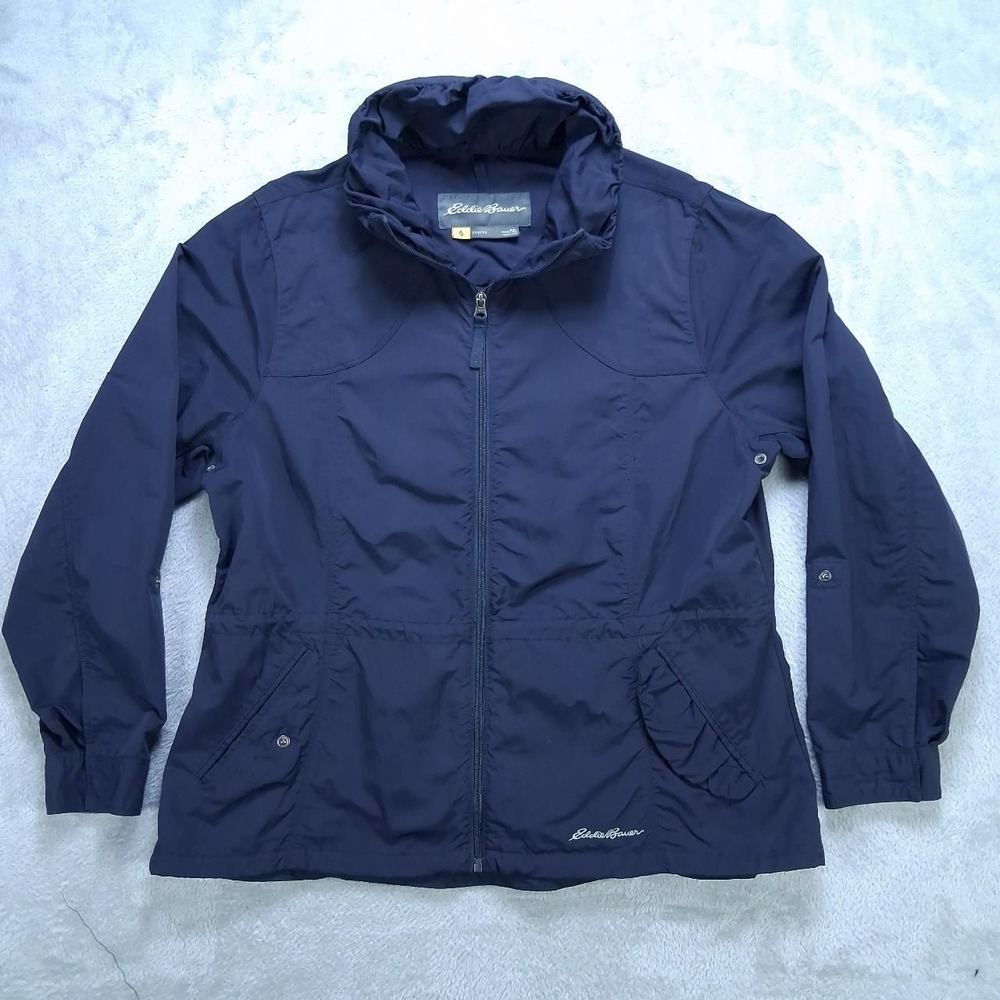 Eddie Bauer Travex Jacket Womens PXL Navy Blue Zip Up Lightweight Outdoor Pocket